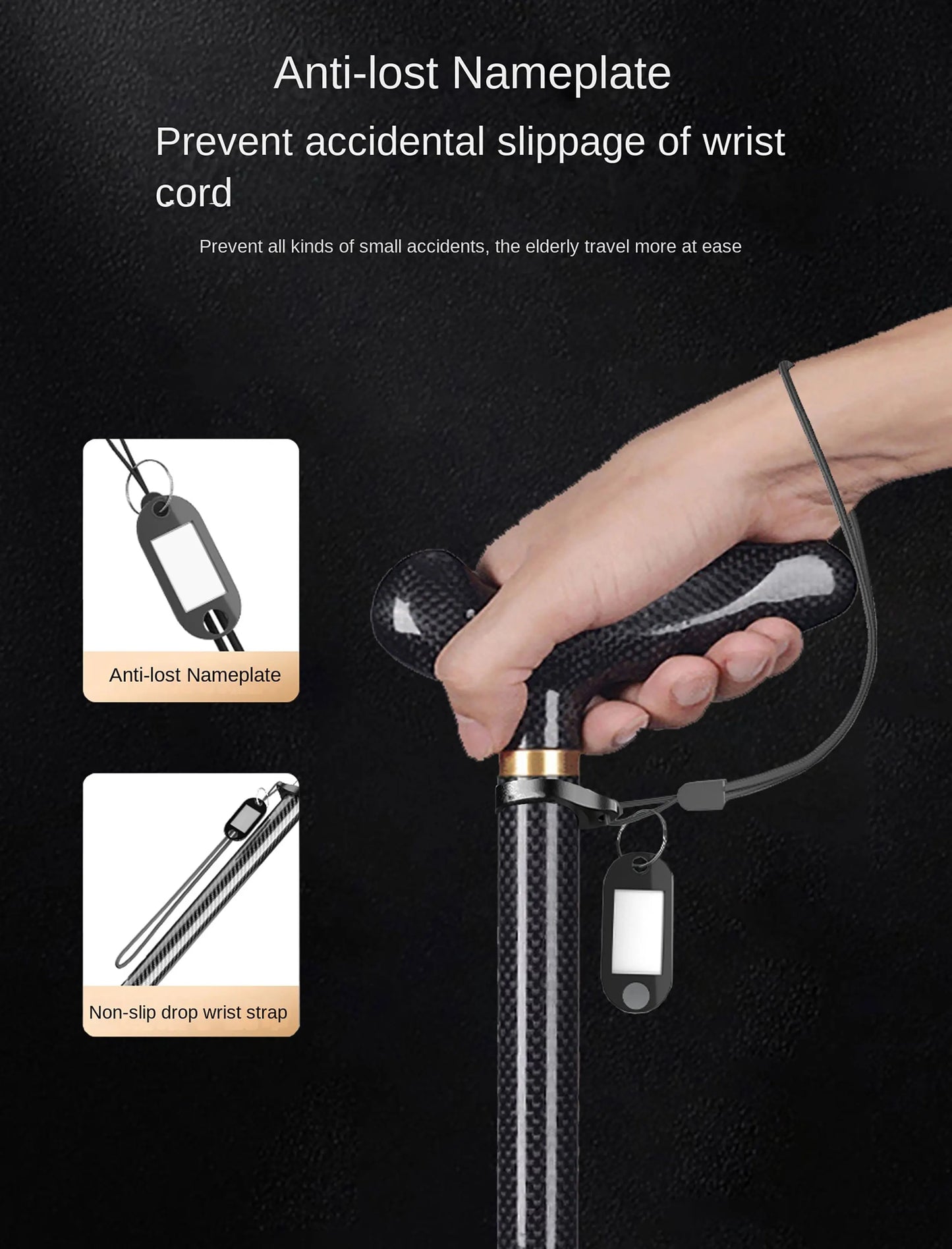 Ultra-Light Retractable Carbon Fiber with Lamp Handle Night Hiking Booster Walking Anti-Slip Breaking Four-Legged Stable Armrest Stick Column Stick Device
