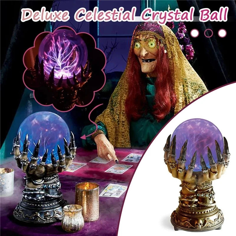 Glowing Deluxe Cellular Crystal Ball Luminous Witch Hand Electrostatic Plasma Light Serve Skull Finger Hallow Spooky Decor