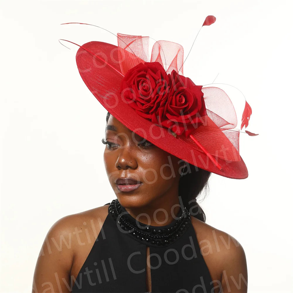 15 Colors Flower Big Royal Ascot Race Ladies Fascinator Luxury Hat Elegant Women Evening Wedding Party Business Dinner Opera Concert Red Carpet Headpiece Bride Wedding Headwear Apparel Accessories