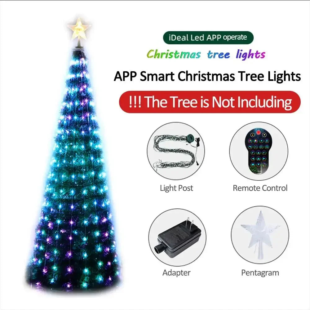 NEW Arrivals UK/EU/AUS/US Plug 2.1M Christmas Tree 30M Lighting 10 Colors LED String Lights App Control Garland LED Star String Waterfall DIY Xmas Tree Lights Holiday Decoration