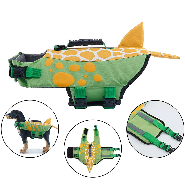 12 Colors Top Quality Dogs Life Jacket for Small Medium Large Dogs Swim Boating Flotation Vests High Buoyancy Shark Pet Swim Safety Vest Pets Apparel Supplies