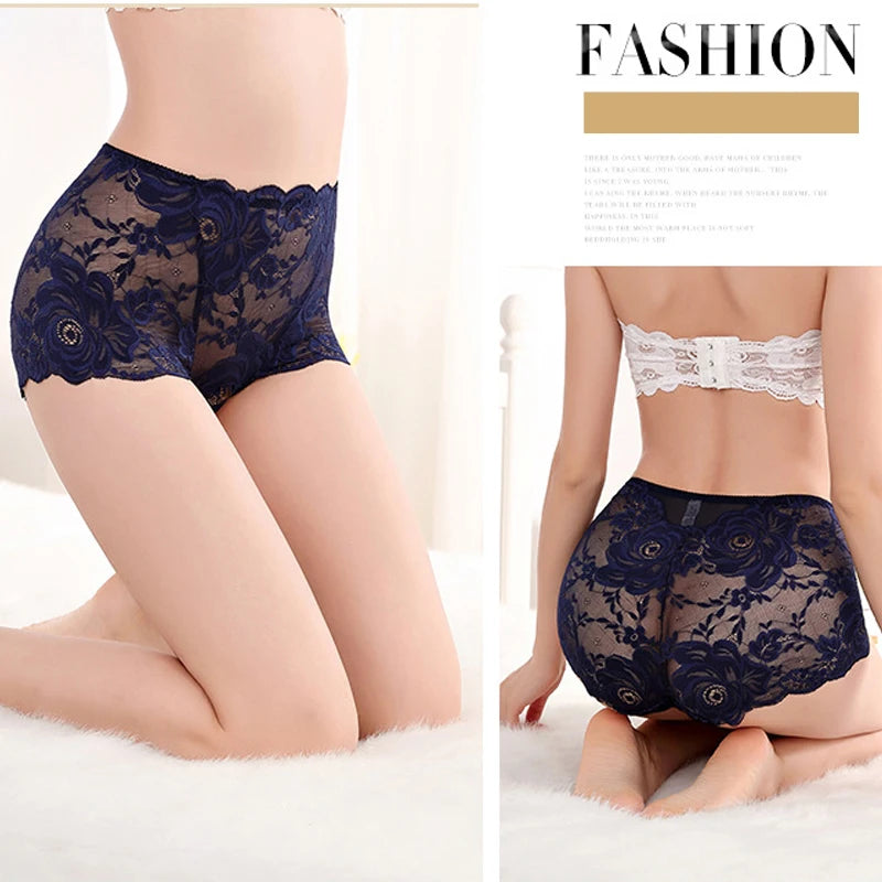 3pcs Set L-4XL Sexy Lace Panties Boxers  Women's Underpants Solid Color Large Size High Waist Briefs Breathable Lift Buttocks Female Underwear Supplies Ladies Sexy Lingerie Fashion Clothing Sets Products