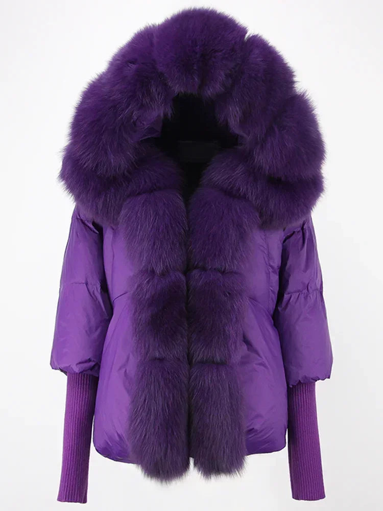 Winter Warm Snow Clothes Supplies Jacket Women Real Fox Fur Collar Hooded Natural Thick Warm Loose Oversize Duck Down Coat Streetwear Outerwear Female Girls Luxury Winter Fashion Clothing Products