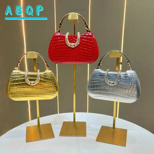 New Banquet Handbag Diamond-Encrusted Fashion Evening Wedding Party Business Dinner Women's PU Leather Handbag High-Quality Fashion Women's Shoulder Oblique Bag Ladies Apparel Accessories