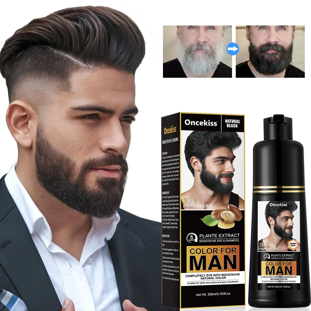 NEW Brown/Black Color Natural Long Lasting 200ml Permanent Beard Dye Shampoo for Men Beard Dying Removal White Gray Beard Hair Men Beard Dye Shampoo Men Grooming Supplies