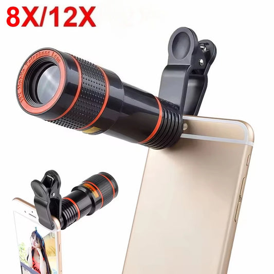 NEW Arrivals 8x12x Optical Zoom Camera External Universal Telescope Lens with Clip Phone Camera Lens Wide Angle for iPhone 15 Xiaomi14 Huawei Mobile Phones Accessories