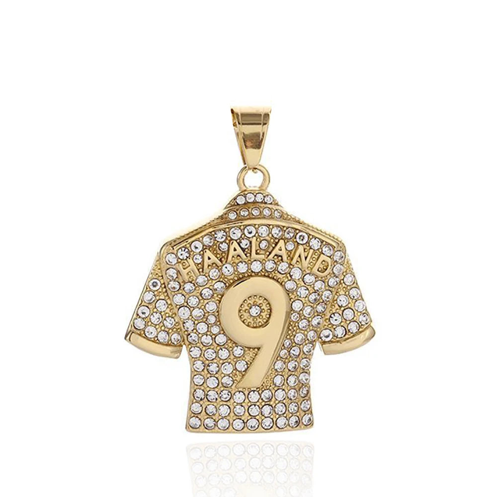 Fashion Football Jersey Messi Cristiano Ronaldo Neymar Mbappé Harland Rhinestone Necklaces + 60cm Gold Chain Men Stainless Steel Soccer Fans Hip Hop Jewelry Accessories