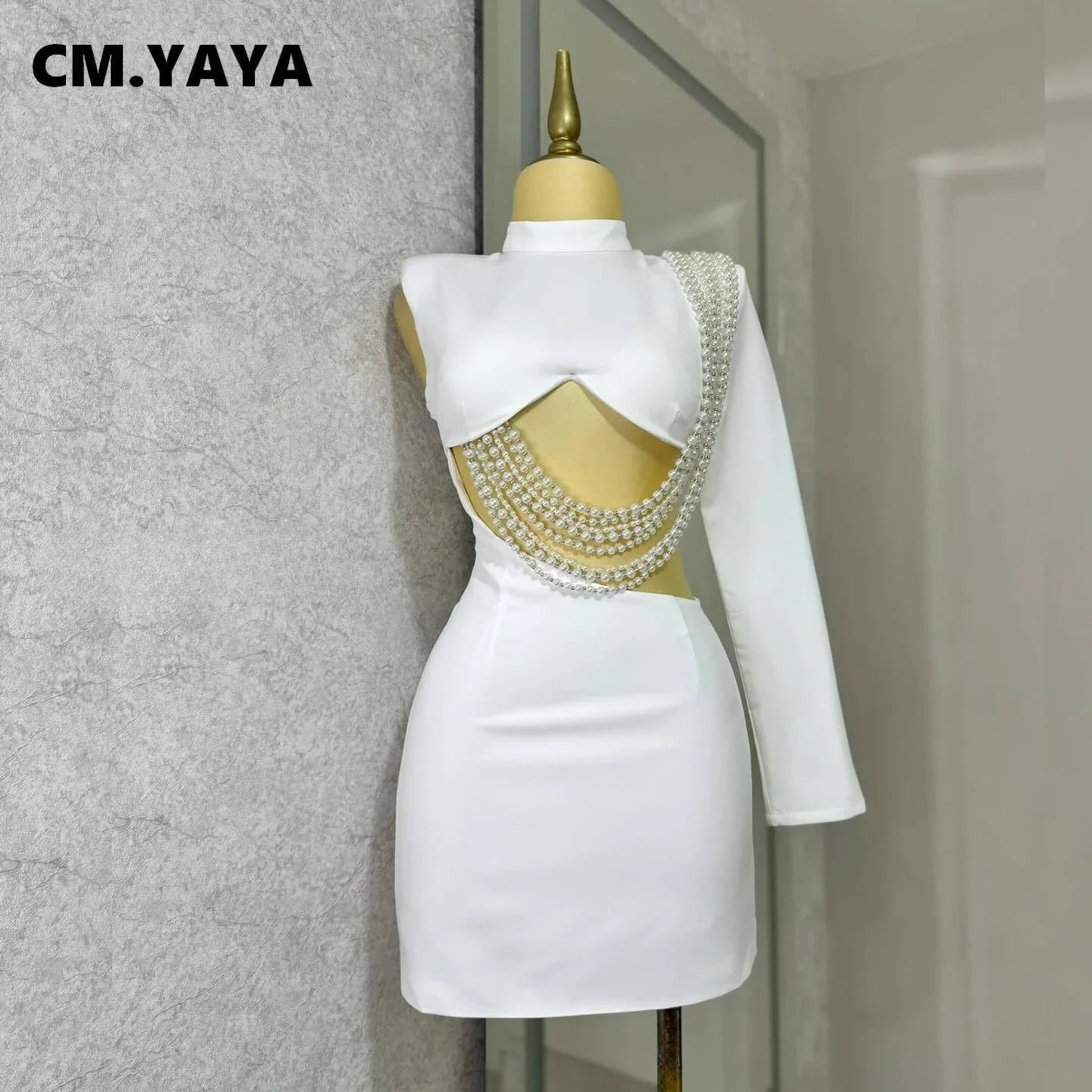 NEW Luxury Women Female White Full Sleeve Elegant O-neck Mini Dress Summer Evening Beach Party Pearl String Sexy Streetwear  Night Club Party Dresses Girls Ladies Luxury Fashion Clothing Supplies