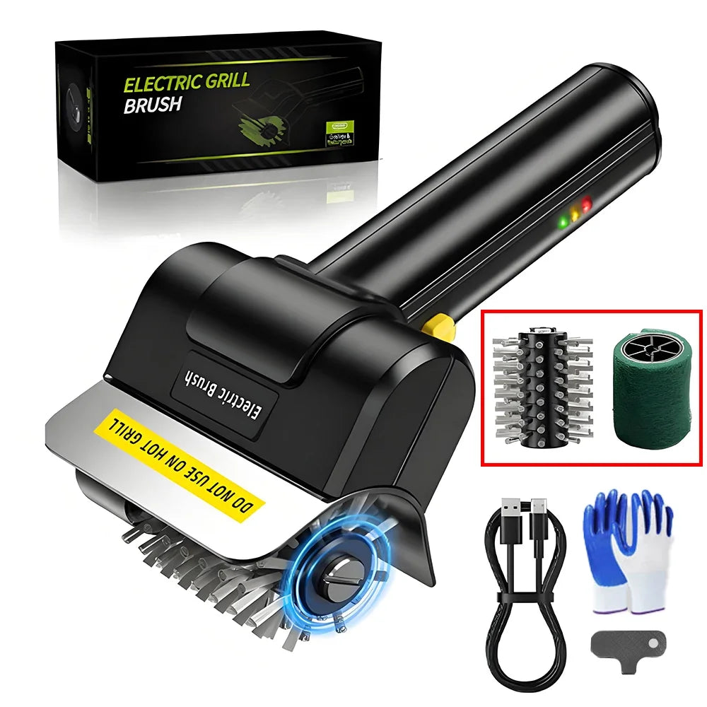 NEW Set Rechargeable Wireless Cleaning Brushes 2000mAh Electric Stainless Steel BBQ Brush Outdoor Barbecue Grill Brush + Gloves Fabric Cleaner Outdoor Camping  Garden Picnic Cleaning Tools Set