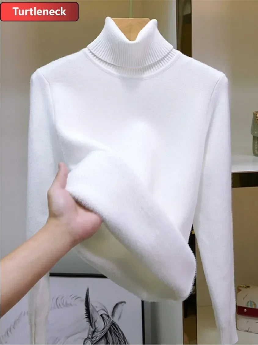 NEW Arrivals Sweater For Women Winter Thicken Turtleneck Slim Knit Pullover New Warm Plush Velvet Lined Knitwear Jumper Tops Casual Female Girls Luxury Fashion Clothing Supplies