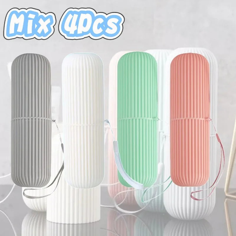 NEW Arrivals 4 PCS Set 4 Colors Travel Hotels Toothbrush Storage Box Vertical Stripe Portable Mouthwash Cup Brushing Cup Box Toothpaste Storage Cartridge Personal Care Supplies
