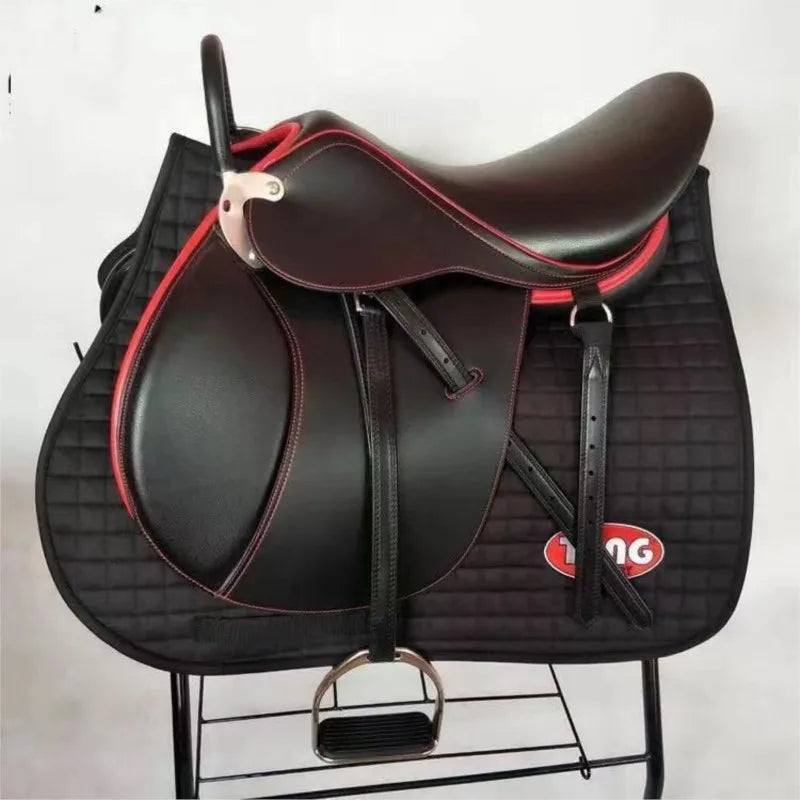 NEW Arrivals British Style Double Belly Endurance Leather Saddle, Big Horse Comprehensive Saddle Accesorios De Caballos Pets Animals Supplies