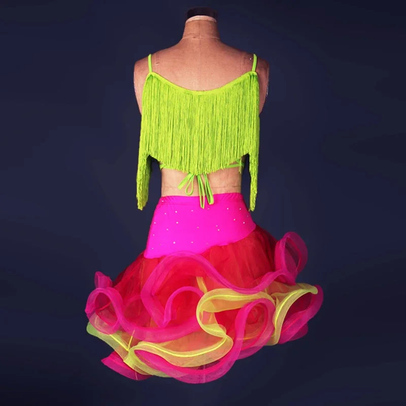 NEW Arrivals Women Dancing Dress Woman Ballroom Tango Fringe Salsa Rumba Adult Tassel Top And Skirt Professional Latin Dance Costume