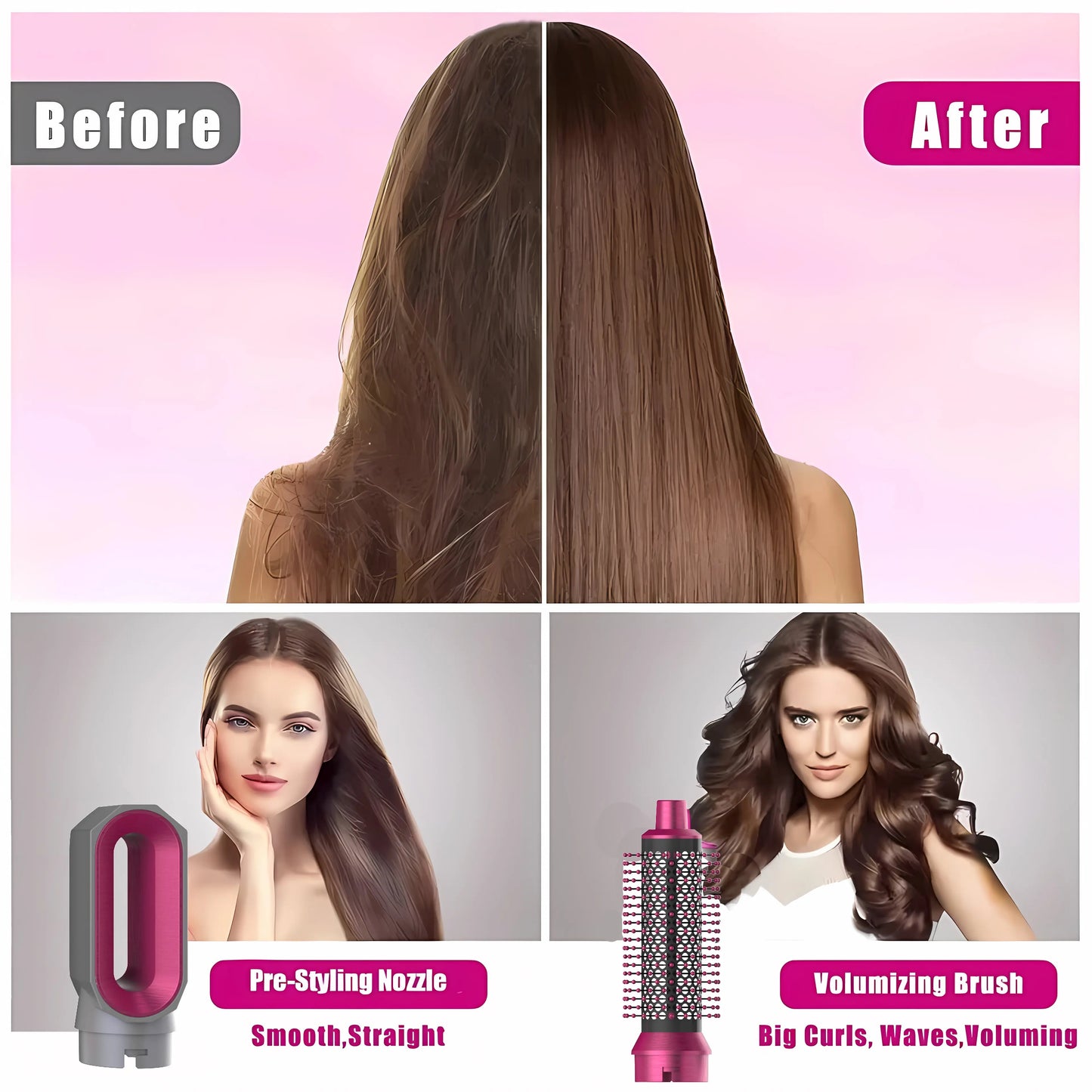 5 In 1 Set Hair Dryer And Hot Air Comb Brush With Curling Iron Hair Straightener For Fast Drying Curling Straightening And Styling Women Beauty Salon Spa Accessories Hair Care Tools Set Kit