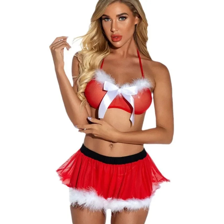 S-3XL Plus Size Sexy Christmas Themed See Through Underwear Role Play Set Erotic Lingerie for Adults Unique Special Use Costume Seductive New Year Eve Sex Party Women Sexy Lingerie Suit