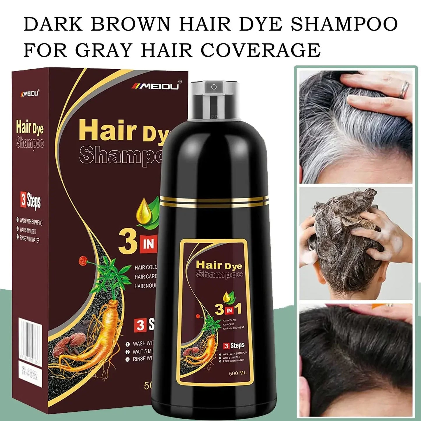 NEW 500ml Korean Hair Dye Shampoo 3 in1 Darkening Hairs Instant Gray To Black Polygonum Multi-Florum Natural Coloring Cover Men Women Hair Care Supplies