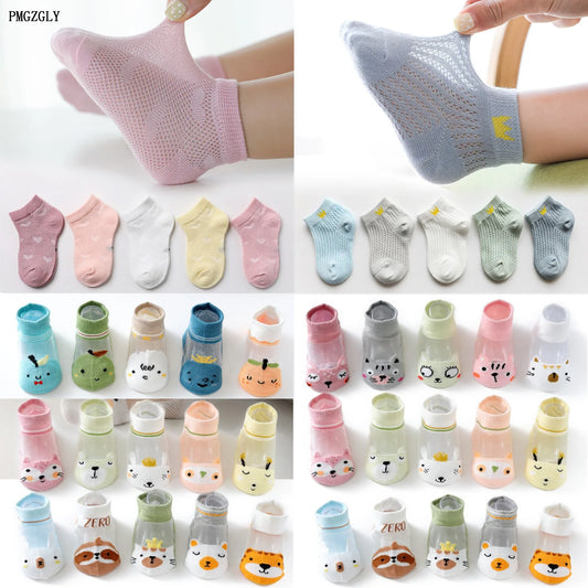 5 Pairs Set 0-12Y Summer Cotton Newborn Kids Socks Cute Cartoon Thin Mesh Baby Short Socks Dinosaur Bear Children Socks for Boys Girls Apparel Accessories