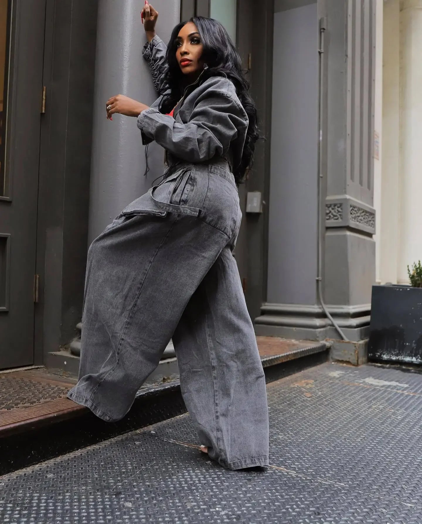Fashion Retro Women's Casual Wide Leg Loose Heavy Duty Denim two-piece set for women two piece set women sexy club  zevity