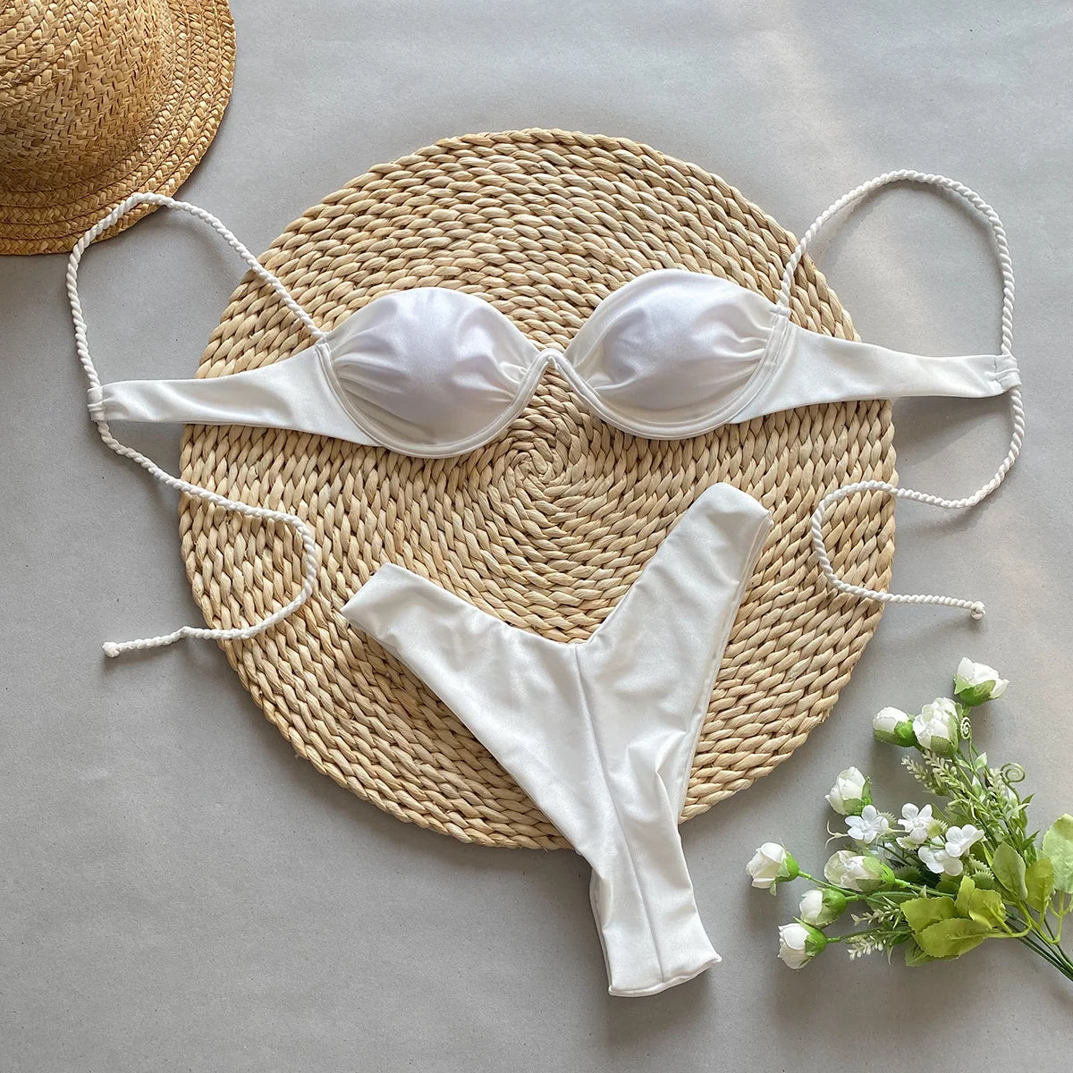 New Underwire Push Up Bikinis Sexy White Two-Piece Swimwear Women's Swimsuit Bathing Suit Bikini Set