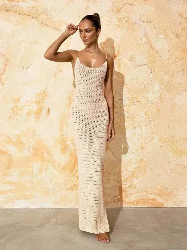 NEW Arrivals UK Size 6 Colors Sexy Knit Cut Out Tassel Spaghetti Strap Bodycon Evening Beach Party Maxi Dress Summer Women's Holiday Club Party Outfit Swimsuit Cover Up K10