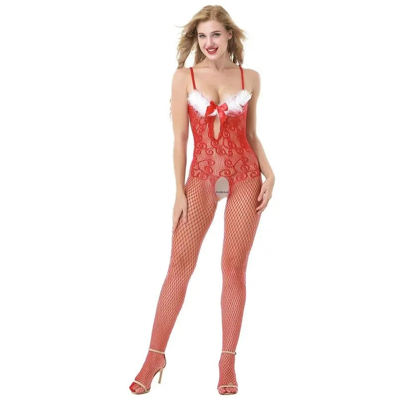 NEW Arrivals Sexy Christmas Costume Sexy Christmas Lingerie Onesie Open-Crotch Net Clothes No Need to Remove Role-playing Uniform Set
