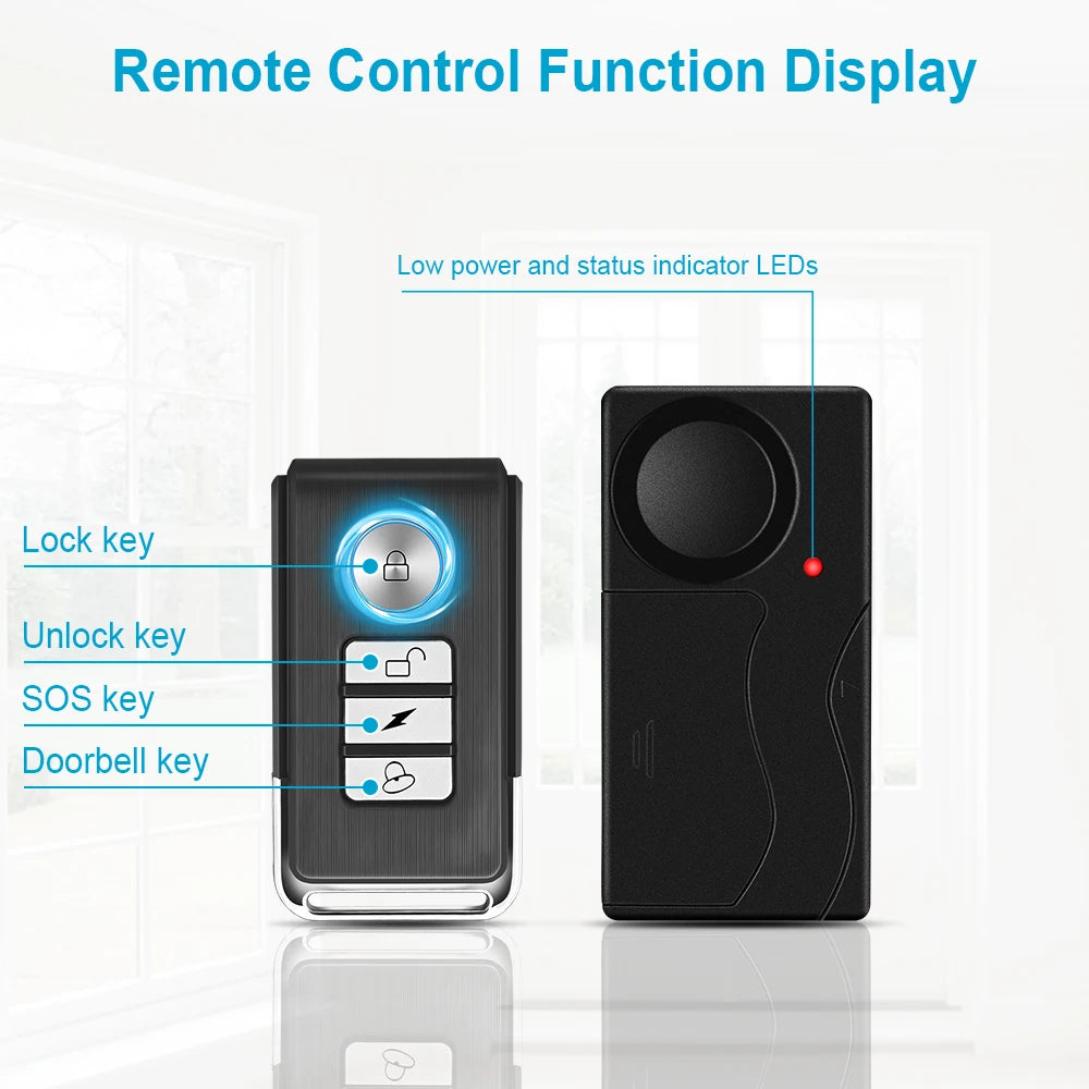 Wireless Vibration Alarm Door And Window Anti-Theft Alarm With Remote Control 110dB Motorcycle Bicycle Security Sensor System