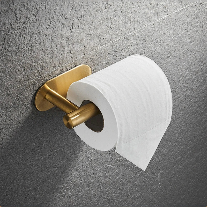 No Drilling Gold Bathroom Accessories Sets Toilet Tissue Roll Paper Holder Towel Rack Bar Rail Ring Robe Hook Hardware