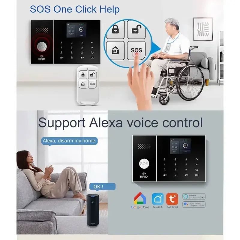 NEW HOT SALE 4G PG108 TUYA APP Control Alexa Voice Google WI-FI Support Home Alarm Anti-Theft System Smart Life APP Camera  SOS One Click Help Wireless Safe Security for House Villa Business Shops 433MHz