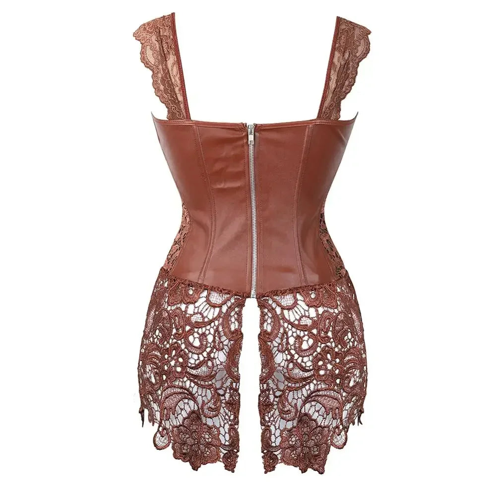 NEW S-7XL Plus Size Woman Corset Dress Gothic Leather Corsets Lace Strap Bustier Zip Bustier Steampunk Outfits Party Costumes