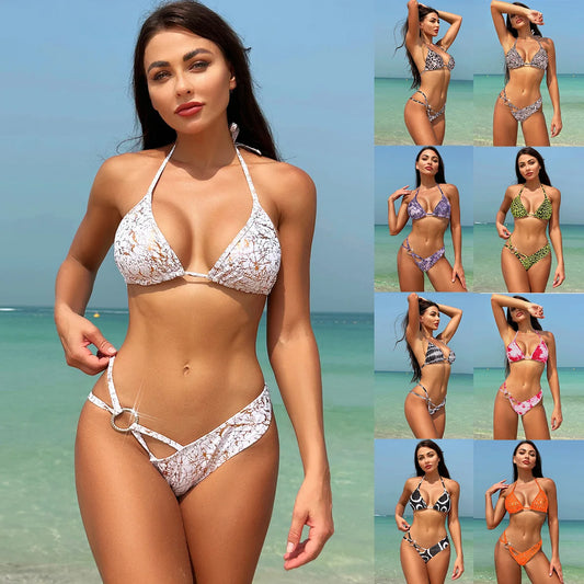 Women's two-piece triangular bikini set, sexy swimsuit split Brazilian neck strap Summer Sexy Swimwear Beach Vacation