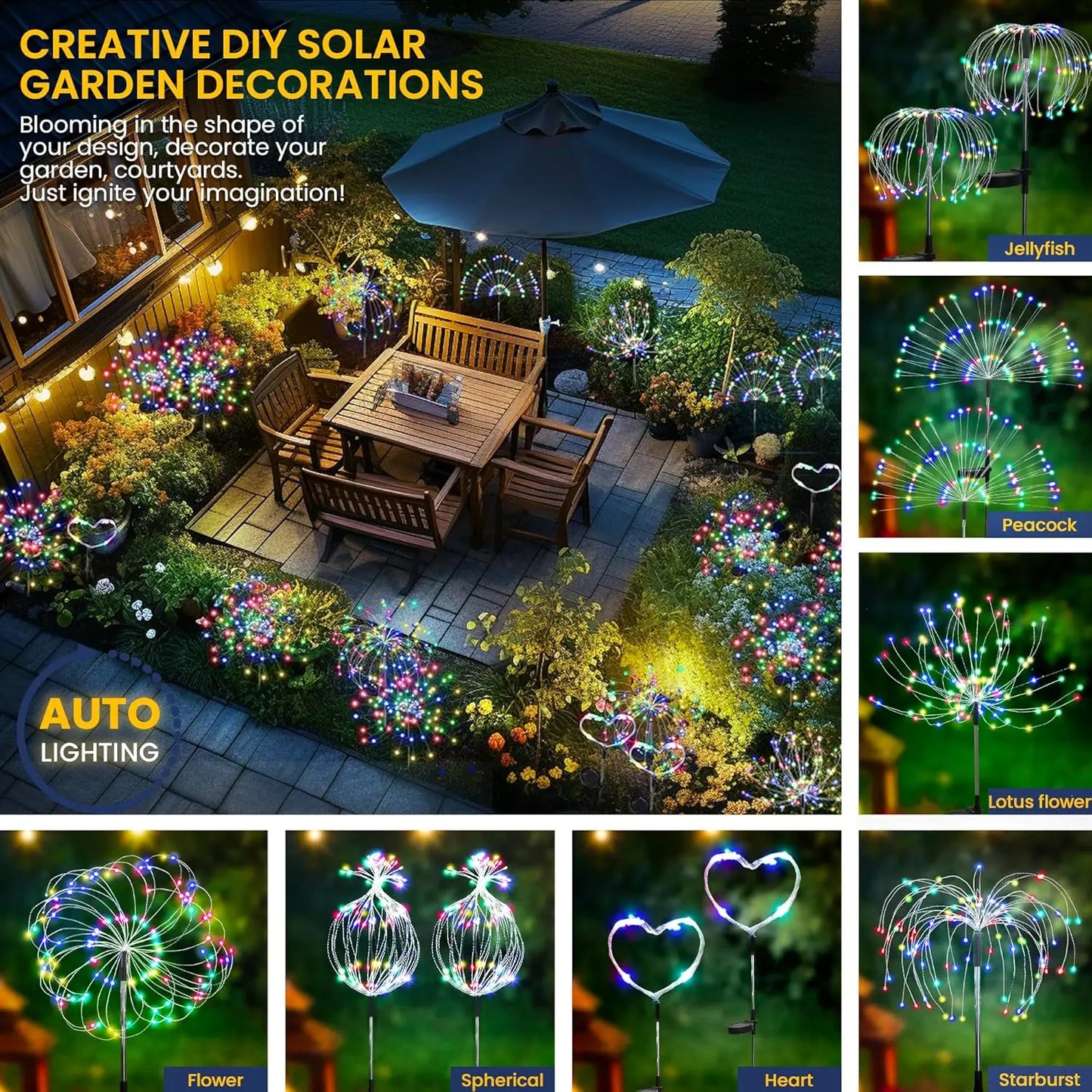 2 PCS Set 420 LEDS Solar Lights for Outdoor Garden Dandelion Lighting Stake Solar Firework Light for Christmas Halloween Lawn Decor