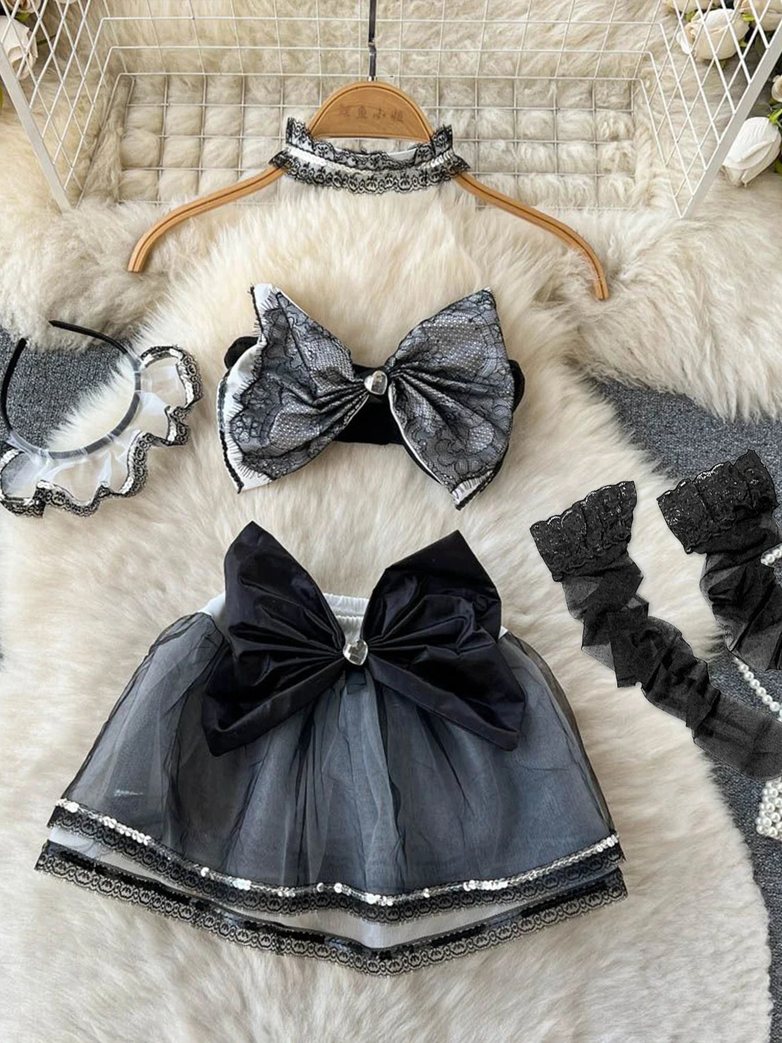 Women Preppy Style Sexy Uniform Sets 2024 V Neck Sheer Top+Lace Up Mini Skirt+Thongs Hollow Out Cosplay Porn Suits
