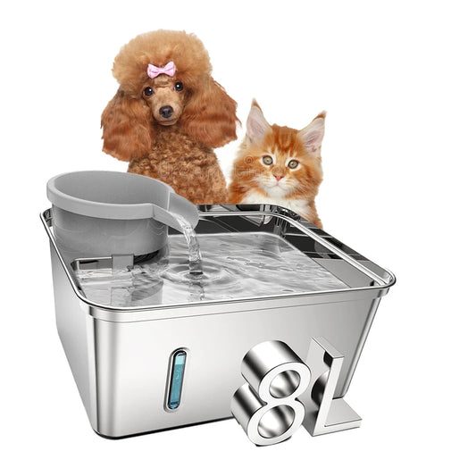 NEW Arrivals 8L Pet Water Fountain Stainless Steel Automatic Filter Pet Dispenser with LED Light Silent Pump Fountain for Cat and Dog Drinking  Pets Supplies