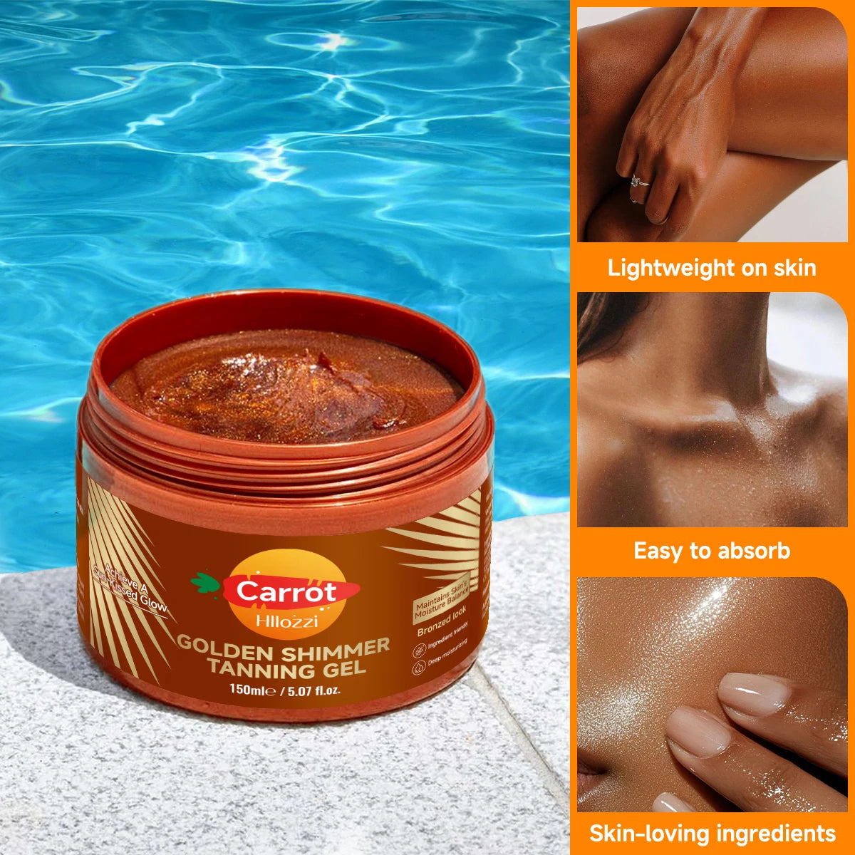 150ml-5.07fl.Oz Carrot Gold Flash Intense Tanning Gel  Accelerates tanning | Non-Greasy Waterproof Rich in Carrot Vitamin E Beach Sun Protection Women Skin Care Supplies Korean Products