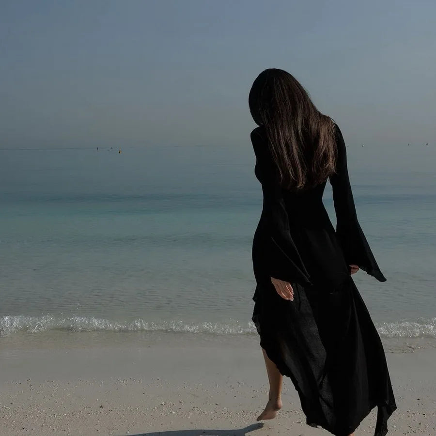 NEW Black/White Color UK Size Chiffon Bikini Cover Ups Beachwear Beach Outfits for Women Beach Maxi Long Dress Backless Women Swimsuit See Through Covers