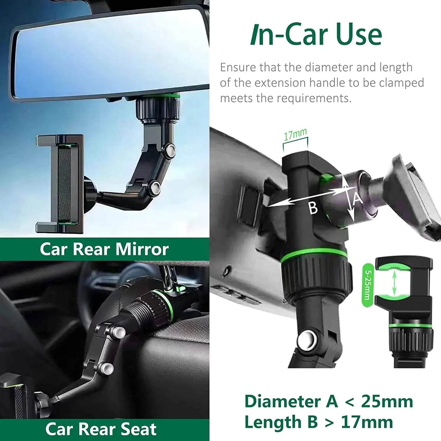 Rear View Mirror Phone Holder for Car, 360° Rotating Phone Mount, GPS Holder Universal Car Phone Holder for All Smartphones