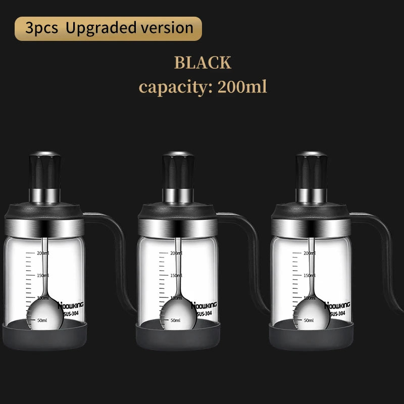 3 PCS Spice Seasoning Bottle Kitchen Supplies Glass Transparent Sugar Bottle Containers with Spoon Seasoning Bottle Salt and Pepper Bottle Kitchenware Accessories Preparing Cooking Tools Sets