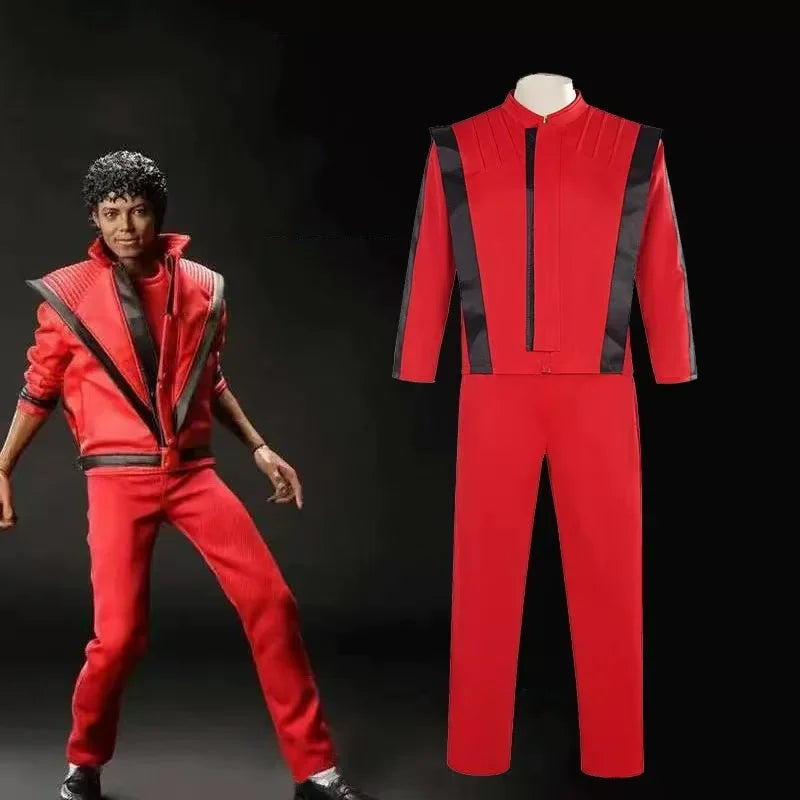 Michael Jackson S-3XL Plus Size Coat Pant Set Michael Scary Night Clubwear Premium Overcoat Red Leather Jacket Vintage Thriller Party Cosplay Costume