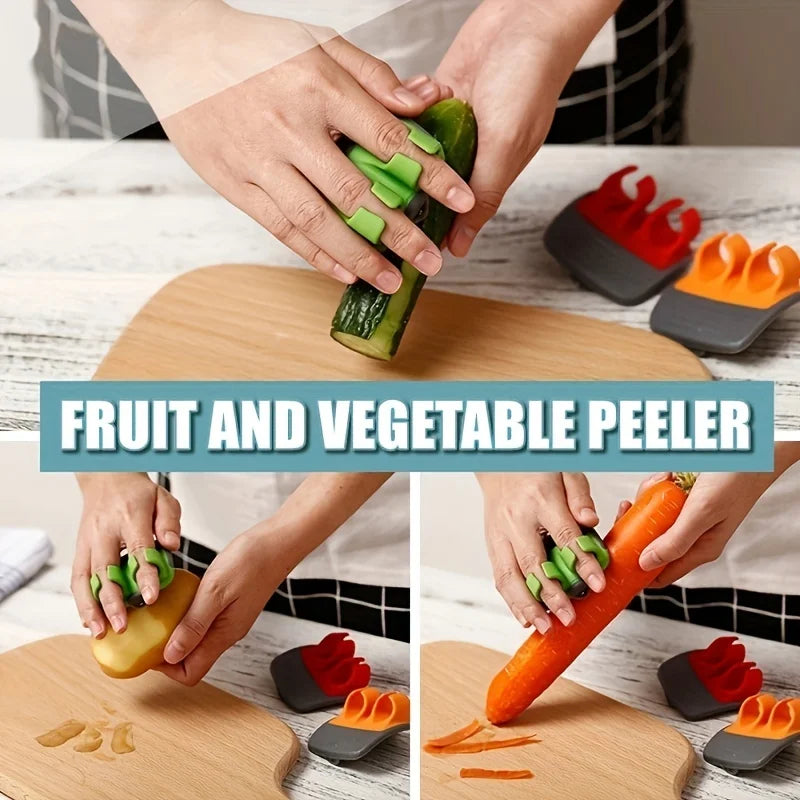 2 PCS Set Stainless Steel Handheld Vegetable Peeler Rubber Finger Grip Quick Easy Comfortable Palm Peeler Slicer Kitchen Tool Helper Salad Maker Kitchenware Home Cooking Accessories