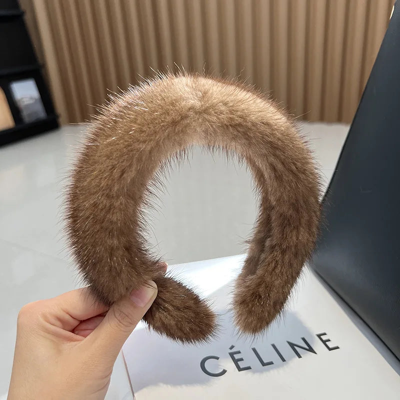 8 Colors  Hot Sale Women Luxury winter 100% Real Mink Fur Headbands High Quality Real Fur Hair Band Lady Fashion Hair Hoop Furry Gift