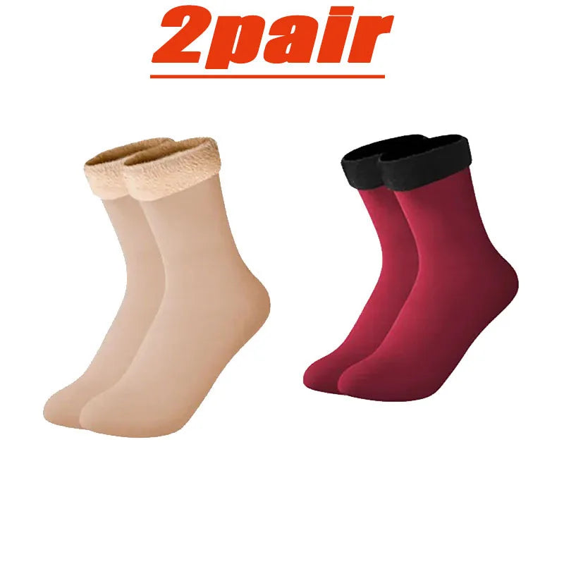 4 Pairs Set Winter Warm Thermal Socks Soft Thicken Plush Socks Solid Color Velvet Wool Snow Boots Floor Socking Outdoor Skiing Snowboard Mountain Hiking Climbing Cycling Socks Sets
