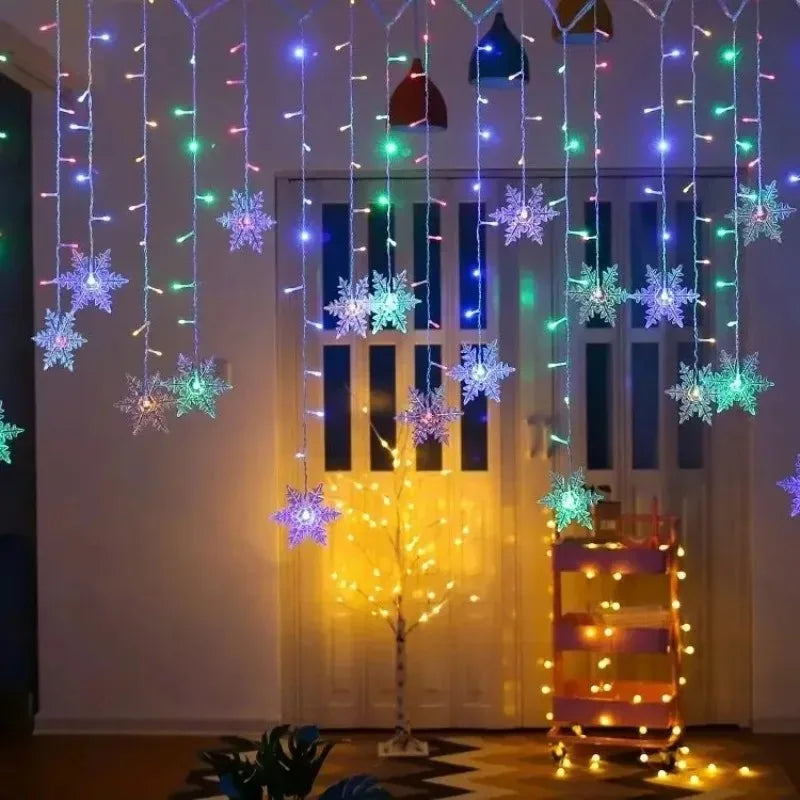 NEW 5 Colors 220V Snowflakes  Curtain Garland on The Window Fairy Lights New Year Garland Festoon Led Lights String Christmas Decor