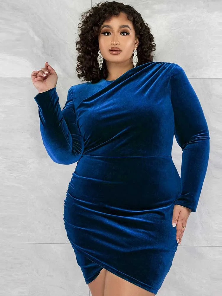 For Curvy Ladies XL-4XL (16-24) UK Plus Size 4 Colors Fashion Women Clothing Curvy Dresses Velvet Winter Party Dress Evening Low Back Draped Dresses