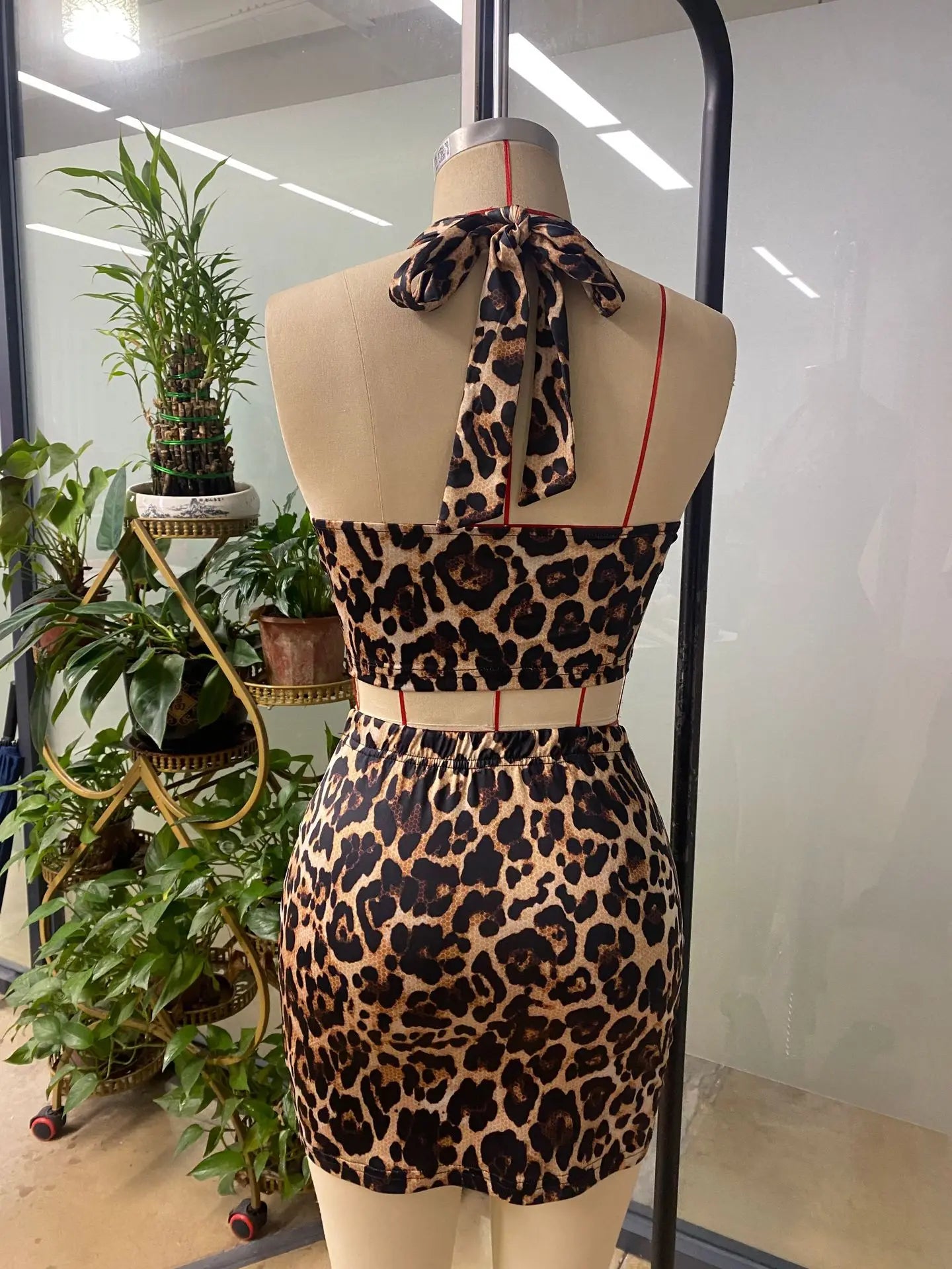 S-XL UK Size Sexy Evening Party Night Clubwear Skirt Suits Women's Halter Lace Up Crop Tee + Bodycon Mini Skirt Dress Sets Leopard Y2k Outfits New Arrival