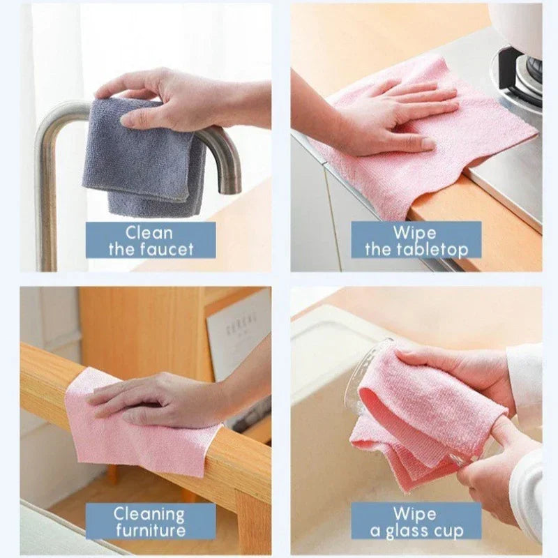 NEW Arrivals 50PCS 25x25CM 6 Colors Reusable Cleaning Wipe Household Kitchen Cloth Microfiber Towel Rolls Dish Rags Wash Paper Towel Replacement Car Home Office Cleaning Supplies
