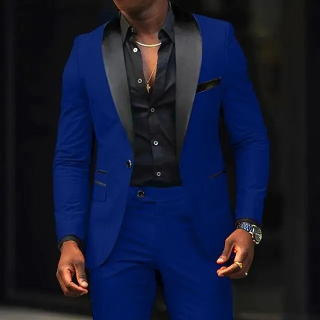 NEW Arrivals 2PCS Set S-6XL Plus Size 7 Colors Casual Men Wedding Suits Solid Slim Fit Shawl Lapel Blazer Pant Designs Evening Party Prom Suits Best Man Business Wear Suit Men Luxury Fashion Clothing Supplies