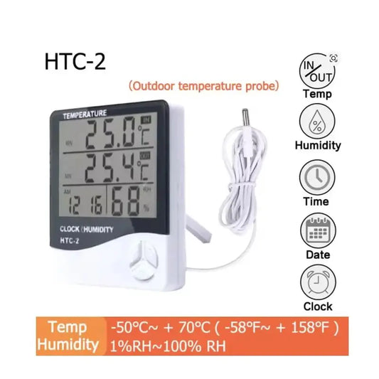 LCD Digital Temperature Humidity Meter HTC-2/HTC-1 Home Indoor Outdoor Garden Hygrometer Thermometer Weather Station with Clock Household Home Supplies