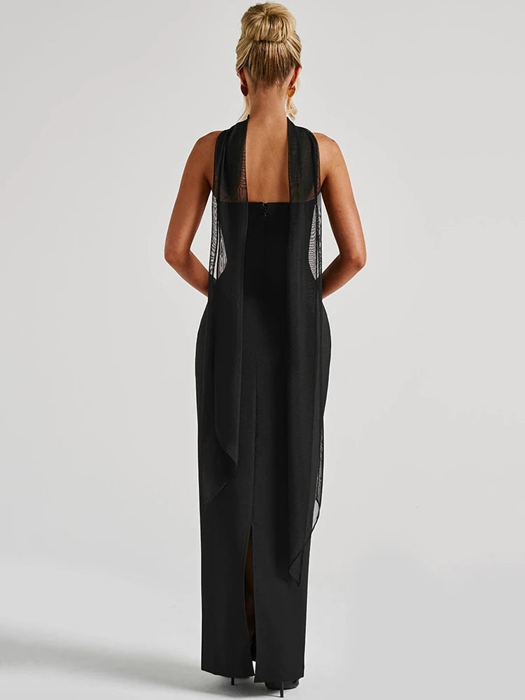 NEW Arrivals UK Size White/Burgundy/Black Color Scarf Collar Strapless Sexy Maxi Dress For Women Fashion Off-Shoulder Backless Bodycon Club Evening  Party Long Dress
