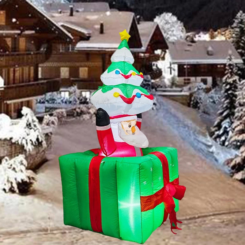 5.9FT/1.8M Xmas Decor Inflatable Santa Tree Box Build-in LED Lights Christmas Indoor Party Outdoor Garden Scene Layout Ornament