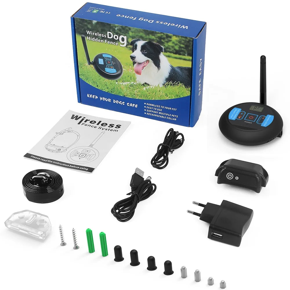 200m Dog Wireless Rechargeable Electric Fence, IP68 Waterproof Beep + Shock Training Mode, Transmitter and Collar Combo